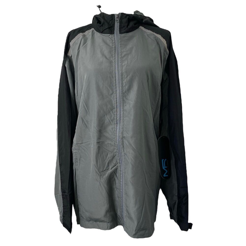 Mack Russo Men's Windbreaker Jacket Grey and Black Full Zip Hooded Size XL